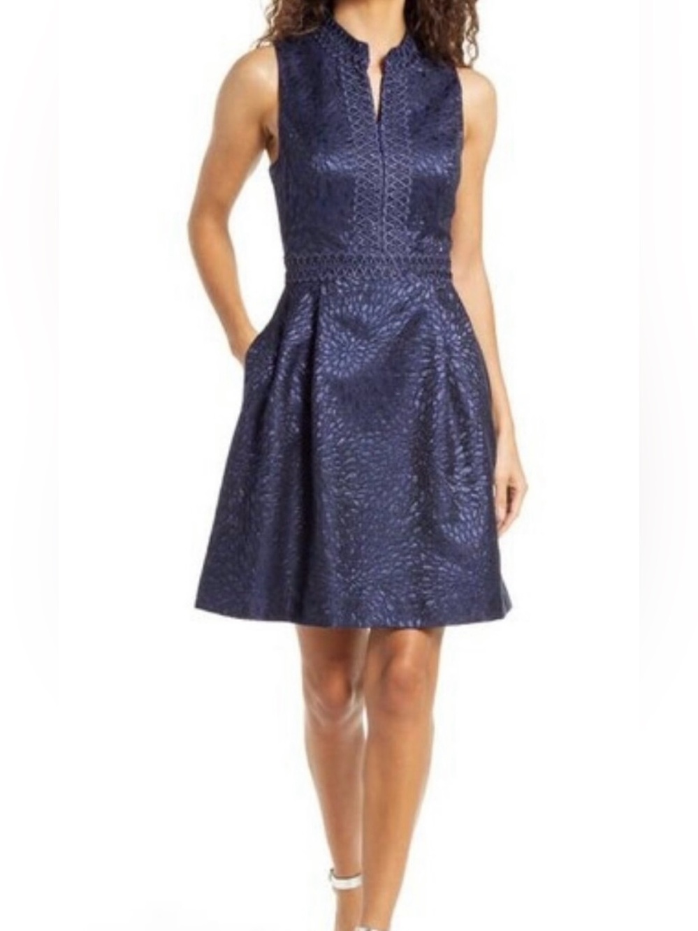 Lilly Pulitzer Franci Metallic Jacquard Fit & Flare Dress NWT Size 8 True Navy